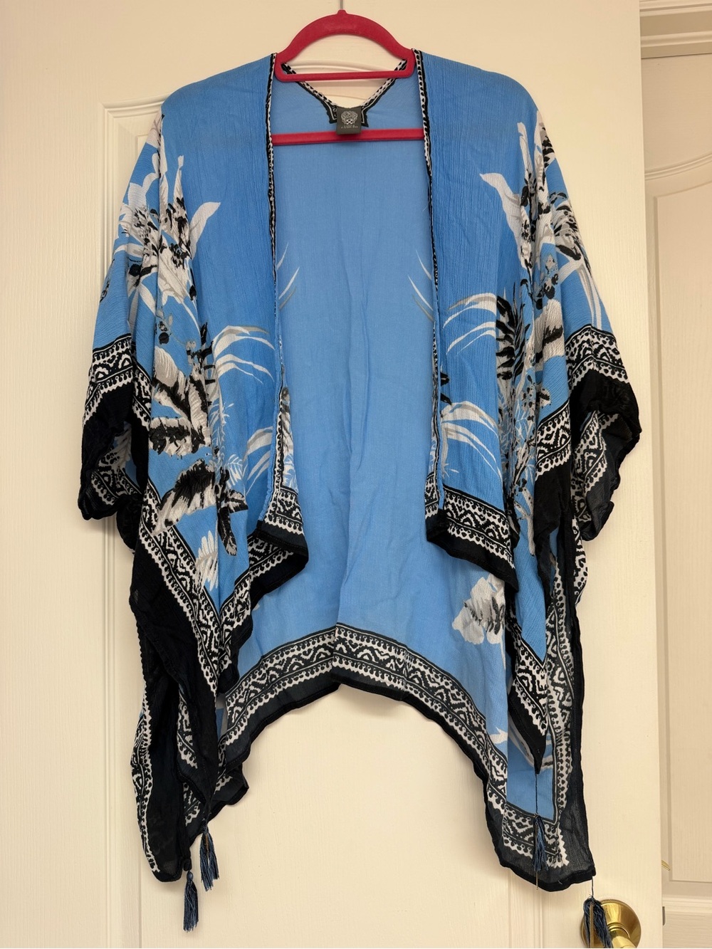Vince Camuto Blue Floral Kimono Cover-Up with Black Trim